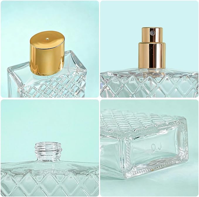 YU FENG 2 Pack Refillable Glass Spray Perfume Bottles Cosmetic Fine Mist Atomizer Bottle Empty Portable Clear Glass Essential Oil Container for Travel & Home, 100ML, 2 Pack