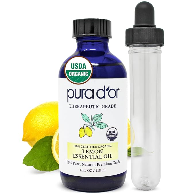 PURA D'OR (4oz) Lemon & Peppermint 100% Pure Therapeutic Grade Essential Oils Bundle for Aromatherapy, Skin Care, Energy, Focus, Breathing