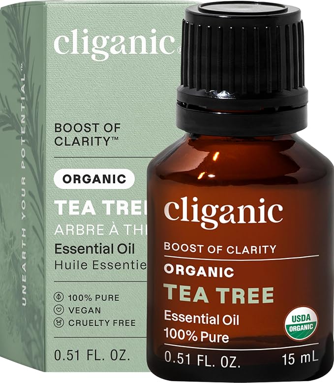 Cliganic Organic Tea Tree Essential Oil – 100% Pure & Natural Essential Oil, USDA Certified, Non-GMO Verified, Vegan & Cruelty-Free | for Aromatherapy, Diffuser, Skin, Hair & Nails