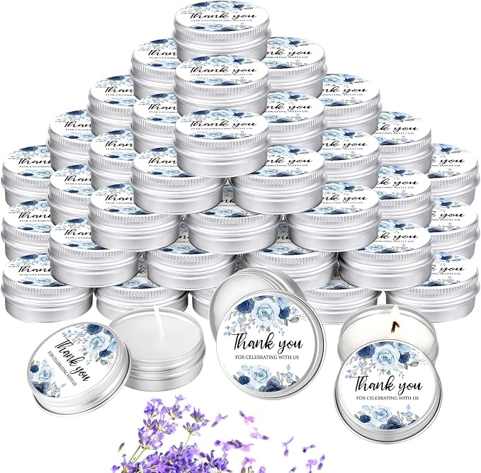 MTLEE 50 Pcs Wedding Candles Gift Favors for Guests 1 Oz Lavender Scented Soy Wax Aromatherapy Candle Favors for Bridal Shower Rustic Wedding Party Guests (Blue Rose)