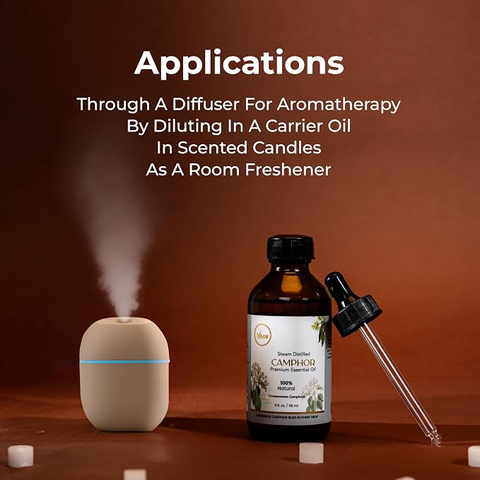 My ACE Camphor Essential Oil 4 Fl Oz - 100% Pure & Natural - Premium Grade for Aromatherapy, Diffuser, Skin, Hair, Massage, Candle & Soap Making, Home - Glass Bottle with Dropper - Long Lasting Scent