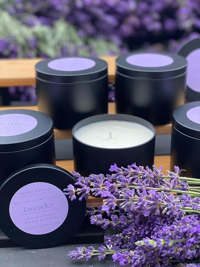 Lavender Soy Candle by Fairy Greens | Handmade Natural Lavender Oil & Soy Wax | Aromatherapy Candle | Long Lasting Candle |All-Natural Lavender Candle | Sleep Well Lavender Candles For Home | 8 oz Tin