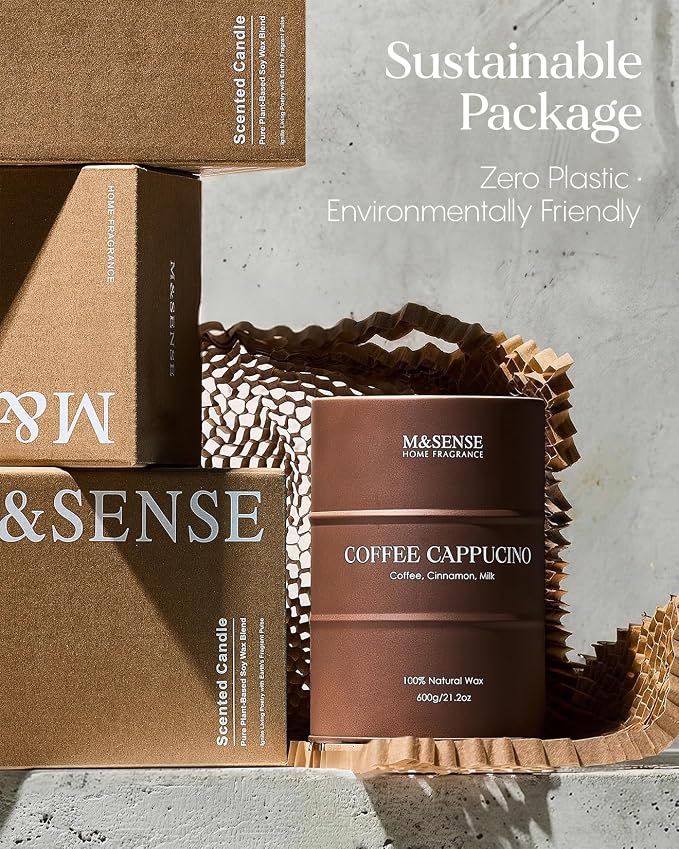 M&SENSE Coffee Cappuccino Large Scented Candles Christmas Decor, Hoilday Soy Wax Christmas Candle 21.2oz 120 Hours, Coffee Aroma Candle Unique Housewarming Appreciation Gifts