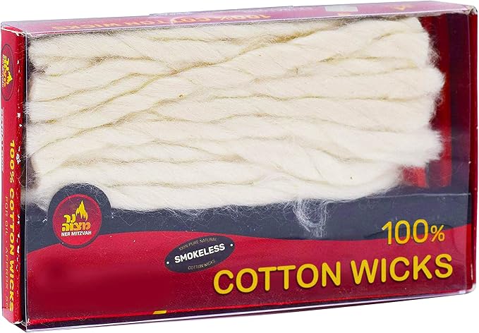 Ner Mitzvah Smokeless Cotton Wicks - 50 Pack (Approx.) - 100% Natural, for Oil Cup Candle Lighting, Multipurpose Use