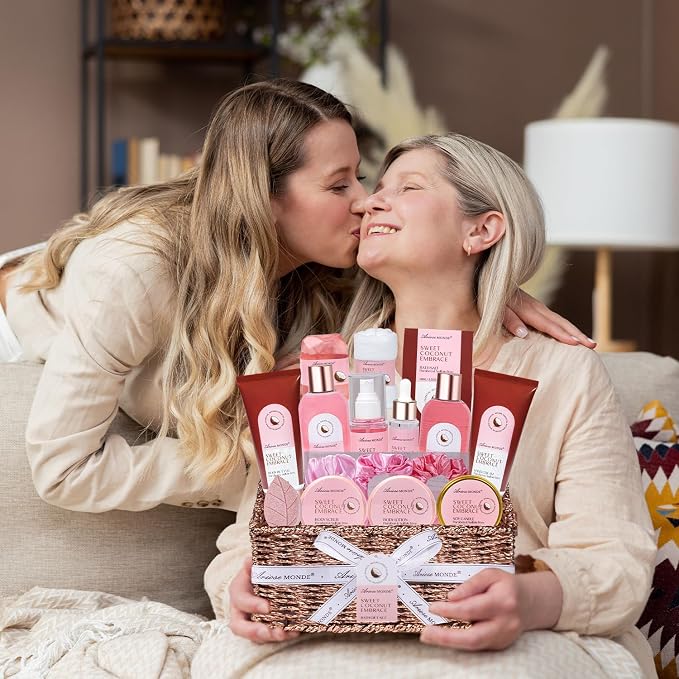 Mother‘s Day Gift Baskets for Women, Spa Gifts for Women, 17pcs Coconut Spa Gift Set with Body Lotion, Bubble Bath, Relaxing Bath Set, Birthday Christmas Gifts for Her, Mom, Wife, Sister