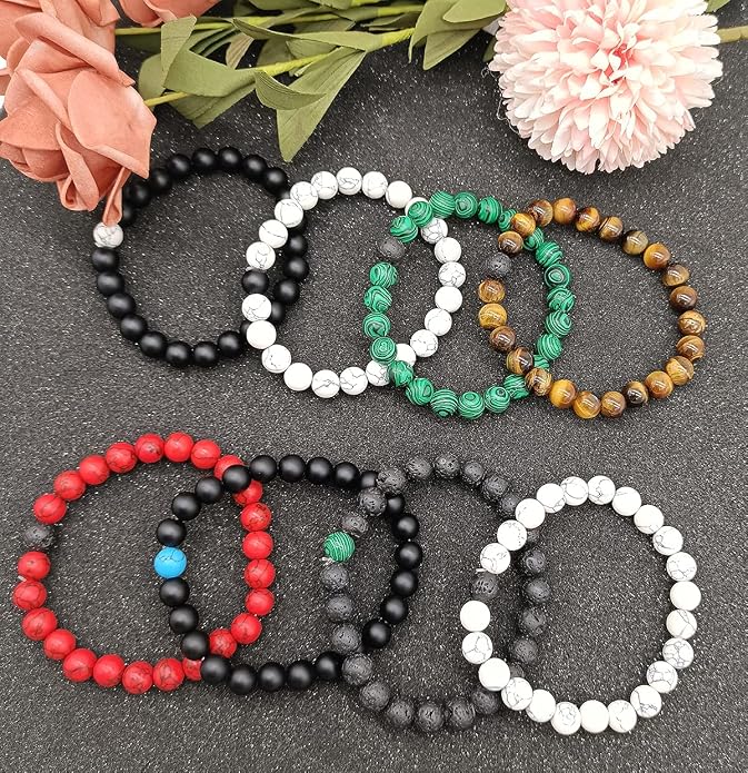 Jewdreamer 12Pcs Distance Relationship Bracelets 8mm Lava Rock Stone Beaded Bracelet for Men Women Stretch Yoga Bracelet Aromatherapy Essential Oil Diffuser Couple Bracelet Set