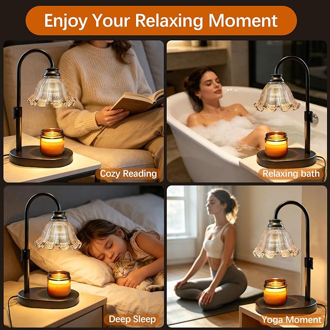 Candle Warmer Lamp with Timer Dimmable, Adjustable Candle Warmer Lamp for Jar Candles 3-Wick, Flameless Smokeless Candle Heater with 2 Bulbs, Home Decor Birthday Mothers Day for Women Mom (BLACK)