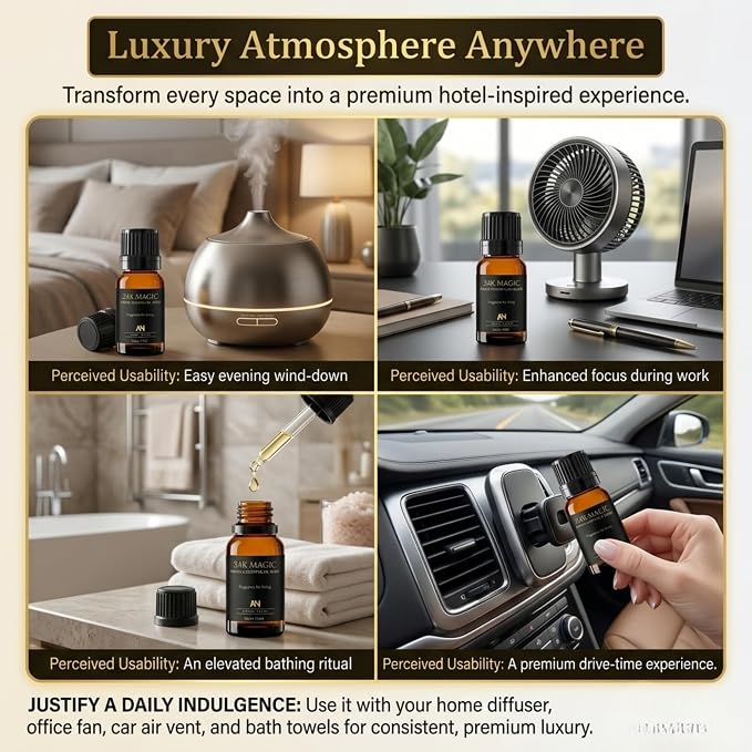 Hotel Diffuser Oil 24k Magic Essential Oil - Hotel Scent Diffuser Refill - Citrus, Lemongrass, Jasmine - Hotel Oils for Diffusers for Home - Luxury Scent Oil with Glass Bottle & Dropper 10ml