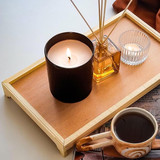 SHOWIN 10 OZ Thick Candle Jars for Making Candles 15 Pcs, Empty Jars with Wood Lids for Candle Making, Sample Container, Matte Black