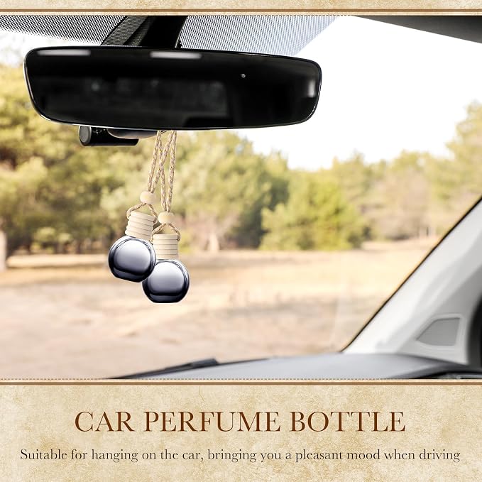 BBTO 50 Pcs Hanging Car Air Freshener Black Car Diffuser Bottles Empty Glass Perfume Bottle Freshener Diffuser Bottles Pendant for Essential Oil Fragrance Aromatherapy Ornament(Round)