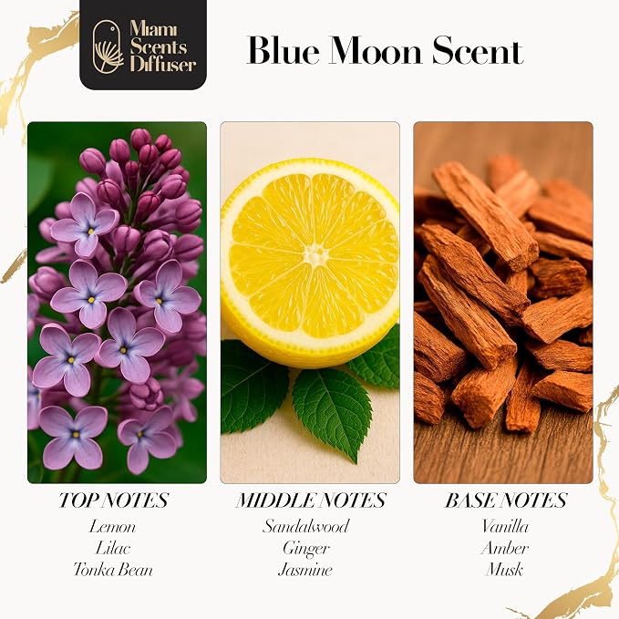 Blue Moon Essential Oil Refill Luxury Hotel Inspired - Long Lasting Aroma for Home & Commercial Diffuser - 120 ml Fresh Blend of Lemon, Lilac and Sandalwood, Scent for Office Spa Wellness Aromatherapy