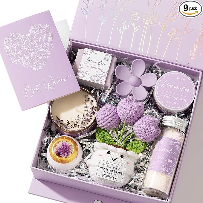 Spa Gifts for Women Bath Gift Set, Lavender Relaxing Spa Gift Baskets Home Bath Set Self Care Kit Care Package Thank You Birthday Mothers Day Easter Gifts for Women Mom Friends Sister Teen Girl Wife