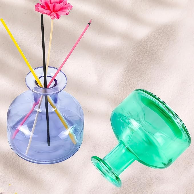 Green Empty Glass Reed Diffuser Bottles,300ml Refillable Diffuser Bottle for Essential Oils,Aromatherapy Container for DIY Replacement Diffuser,Fragrance Decoration,Crafts Decor,Small Flower Vase