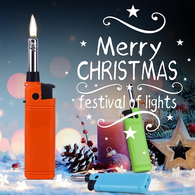 Mini Candle Lighter Multipurpose Lighter Utility Lighters with Extended Wand Handy Refillable for Kitchen Fireplace Pilot Light DIY BBQ Grill Stove 5 Pack (Butane Included)