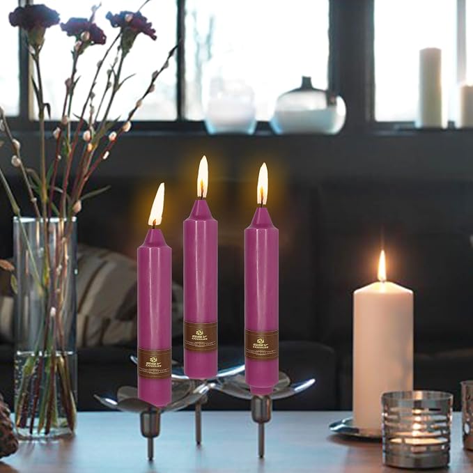 4 PCS Purple Candlesticks 7 inch Small Taper Candles Stick Candles Unscented Tapered Candlestick for Wedding Party Home Décor Candles Advent