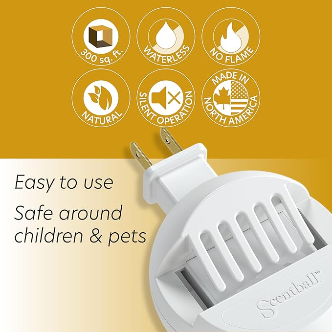 AromaHouse Scentball Plug-in Waterless & Cordless Aromatherapy Diffuser (White) with 5 Refill Pads, 1 Count