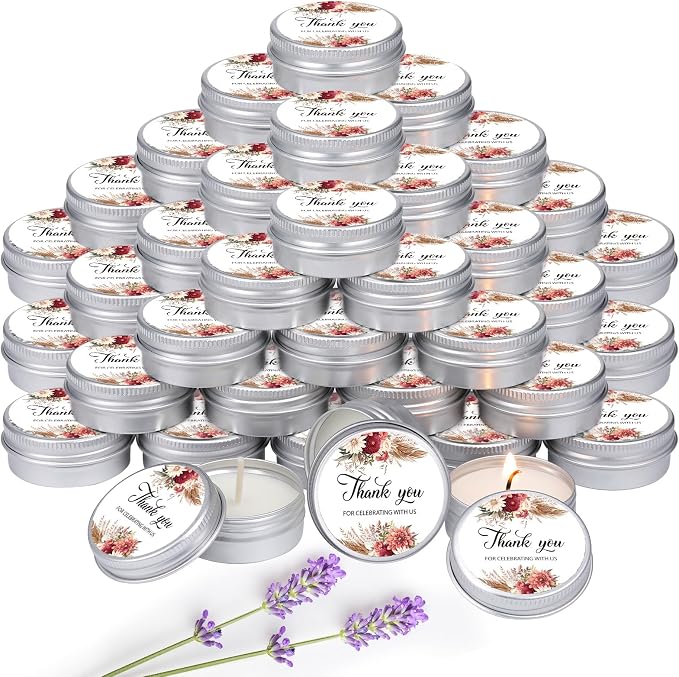 MTLEE 50 Pcs Wedding Candles Gift Favors for Guests 1 Oz Lavender Scented Soy Wax Aromatherapy Candle Favors for Bridal Shower Rustic Wedding Party Guests(Dahlia Flowers)