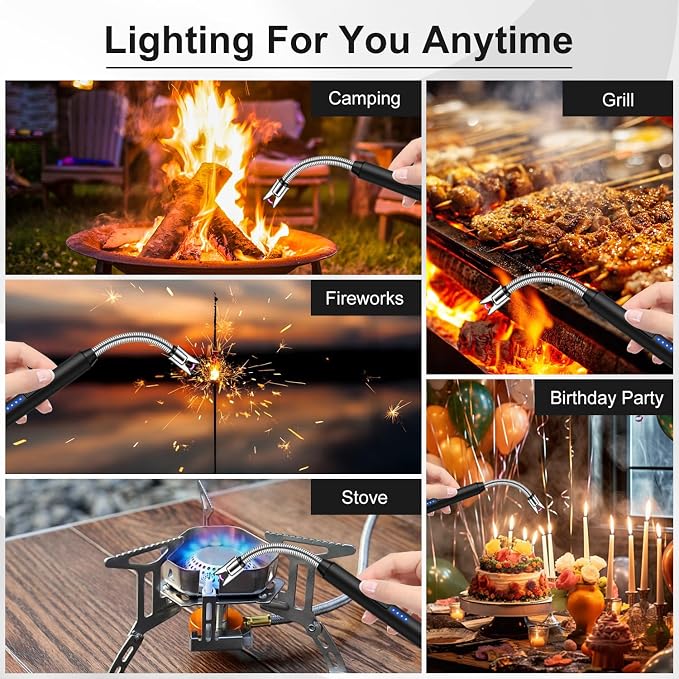 LcFun Candle Lighter with 360° Flexible Neck & Safety Lock, Windproof USB Rechargeable Electric Lighter Gift Sets, Flameless Arc Long Lighters Matches for Grill, BBQ, Camping, Fireplace, Stove