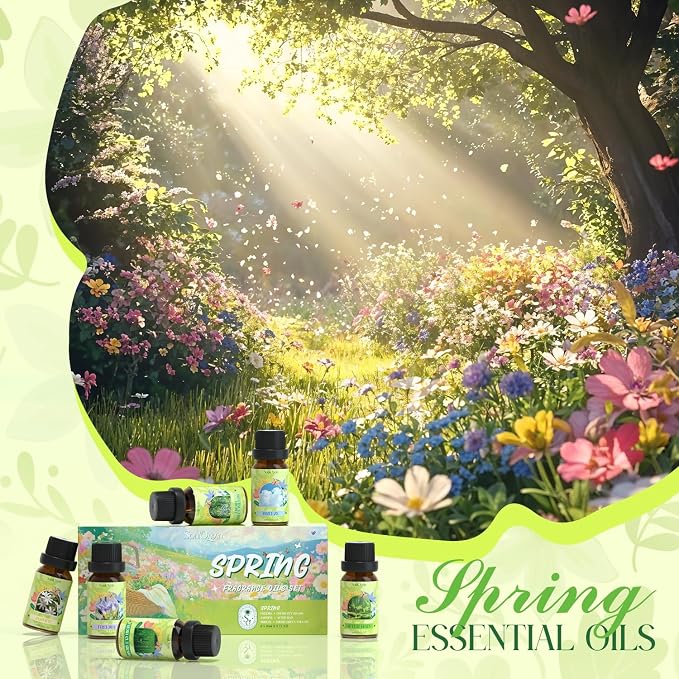 Soulorigin Spring Fragrance Oils Set, Essential Oil Gift Set for Diffuser, Spring Scent Diffuser Oil, Diffuser Scents Oil for Home,Freesia,Breeze,Fresh Green Willow,Fresh Cut Grass,Jasmine, After Rain