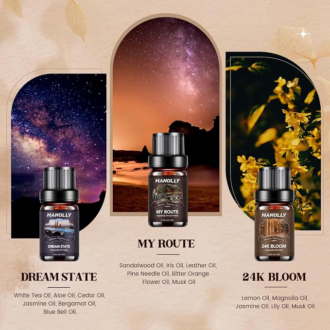 Hotel Diffuser Oils Gift Set - 6x10ML Luxury Hotel Scent Essential Oils Set for Diffuser, Candle Making - My Route, Serene Coast, Night Velvet, 24K Bloom, Dream State, After Warmth Fragrance Oil