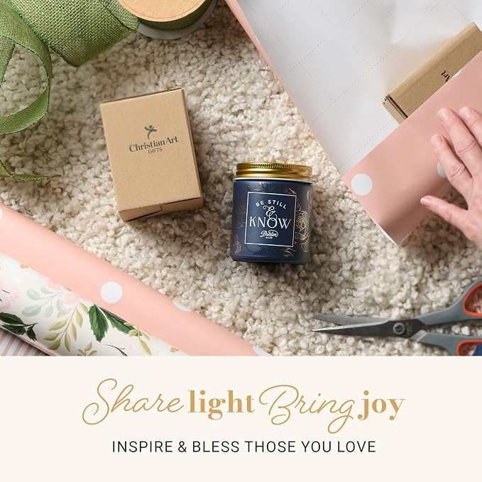 Christian Art Gifts Soy Wax Scented Candle: Be Still & Know Bible Verse, Nordic Seaside Scent, Pure Essential Oils, 4.5oz, Up to 20 Hours Burn Time, Glass Jar w/Metal Lid, Encouragement Gift for Women