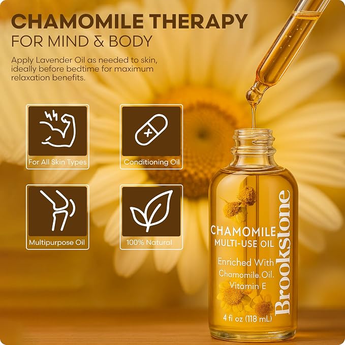 Brookstone Chamomile Multi-Use Essential Oil - Soothing Skin Oil for Sensitive Skin & Relaxation