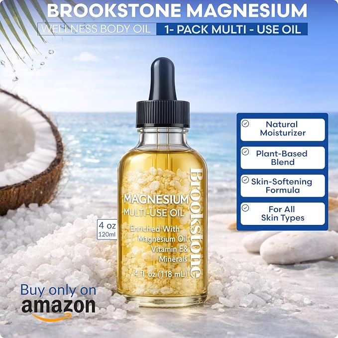 Brookstone Magnesium Multi-Use Essential Oil - Muscle Relief & Relaxation Oil - Infused with Magnesium
