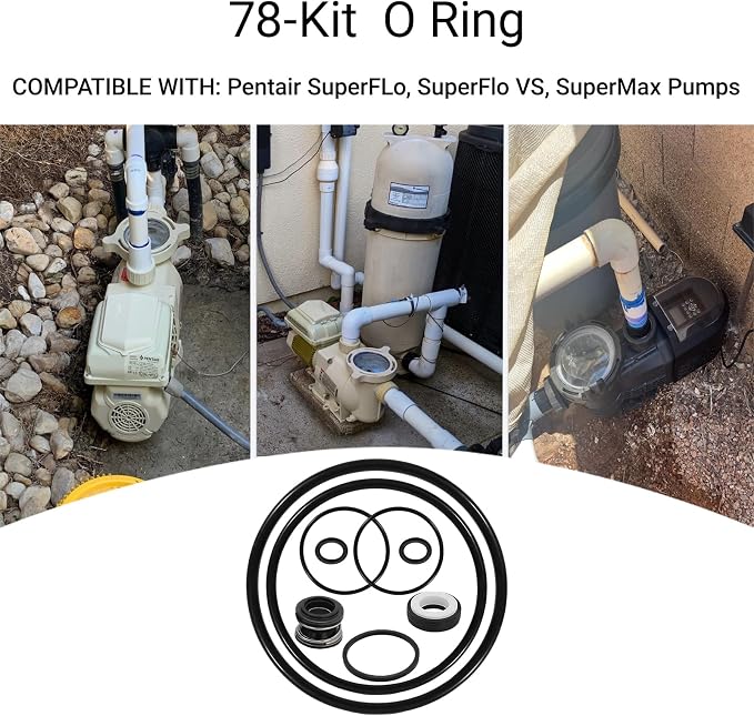 Pool Pump O-Ring Rebuild Kit Fit for Pentair SuperFlo & SuperMax Kit 78 -Includes PS-200 Shaft Seal, Lid O-Ring, Diffuser Quad Ring, Drain Plug O-Rings, Union O-Rings, Seal Plate O-Ring