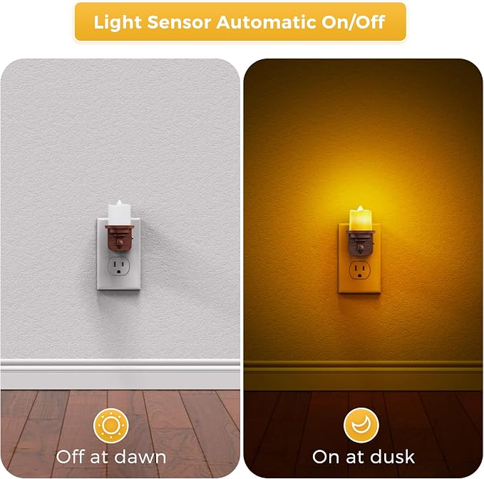 L LOHAS LED Night Light, 2 Pack Amber Flameless Candle Night Light Plug in, Dusk to Dawn Sensor, 0-100LM LED Dimmable Nightlight, Vintage Decorative Night Lights for Hallway Bathroom