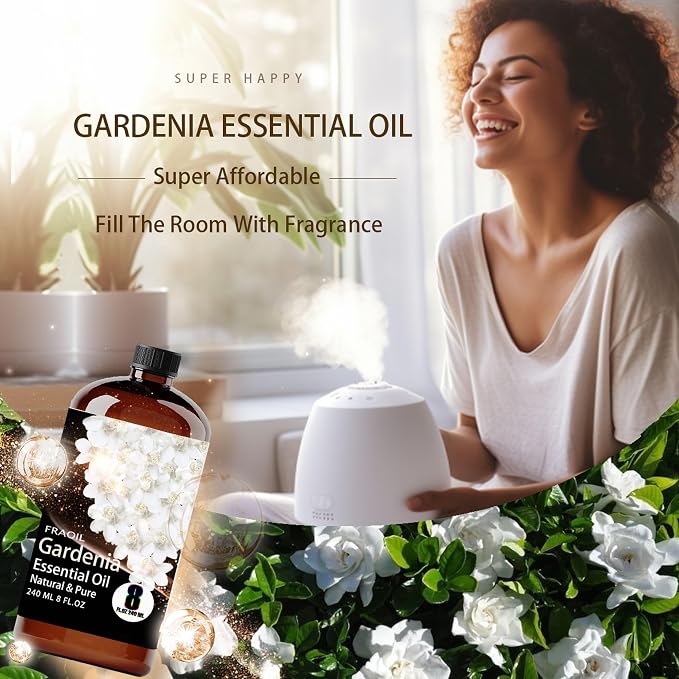 Gardenia Essential Oil, Gardenia Oil 8 Fl Oz 240ML for Diffuser Humidifier Yoga Cleaning DIY Candle Soap Making Perfume Gift for Women Essential Oils FRAOIL (Gardenia 8 Fl Oz (Pack of 1))