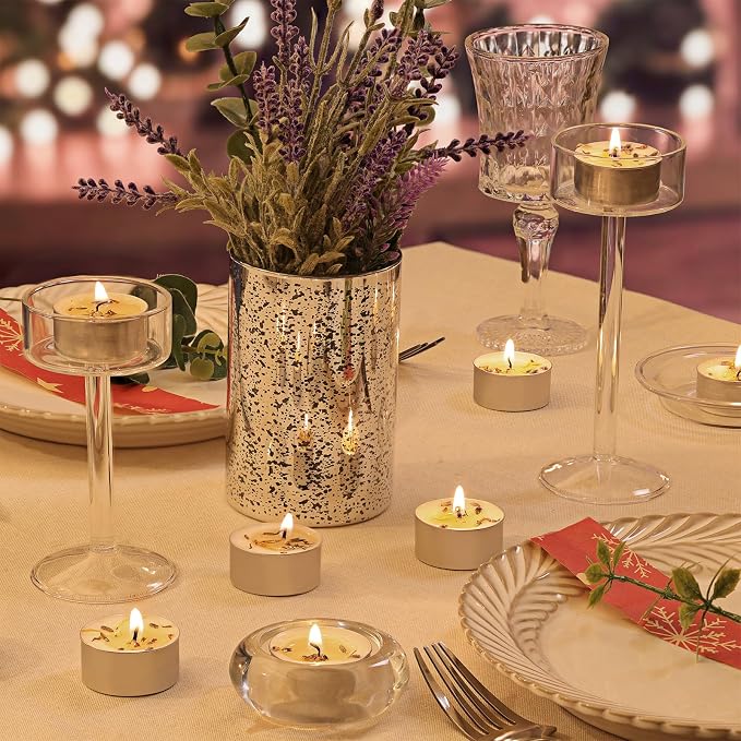 16 Pcs Lavender Scented Tealight Candles, 6H Long Burning - 100% Palm Wax Based Scented Tea Lights with Dried Flowers, Non-Toxic/Smokeless Scented Tea Lights Candles for Spa, Bath, Wedding