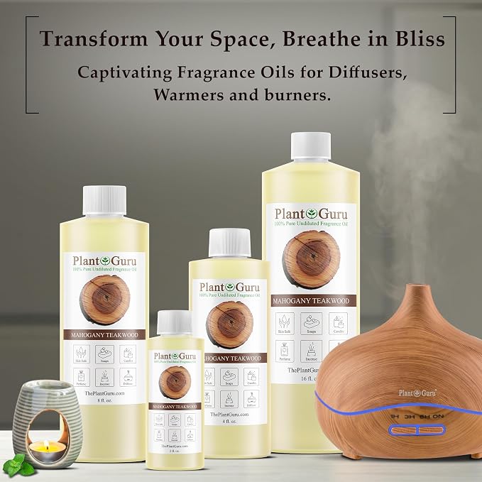 Mahogany Teakwood Fragrance Oil 4 fl. oz. Scented Oil for DIY Soap Making, Candles, Bath Bombs, Body Butters. Used In Aromatherapy Diffusers, Burners and Warmers. Great Addition To Lotions and Creams.