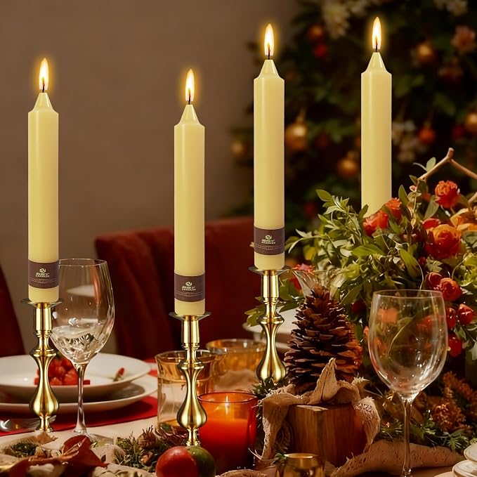 Beeswax Taper Candles 9 inch - 4 Pack Fat Candle Taper Candles Dripless, Smokeless, Unscented Tall Candlesticks - Perfect for Home Decor, Weddings, and Special Occasions