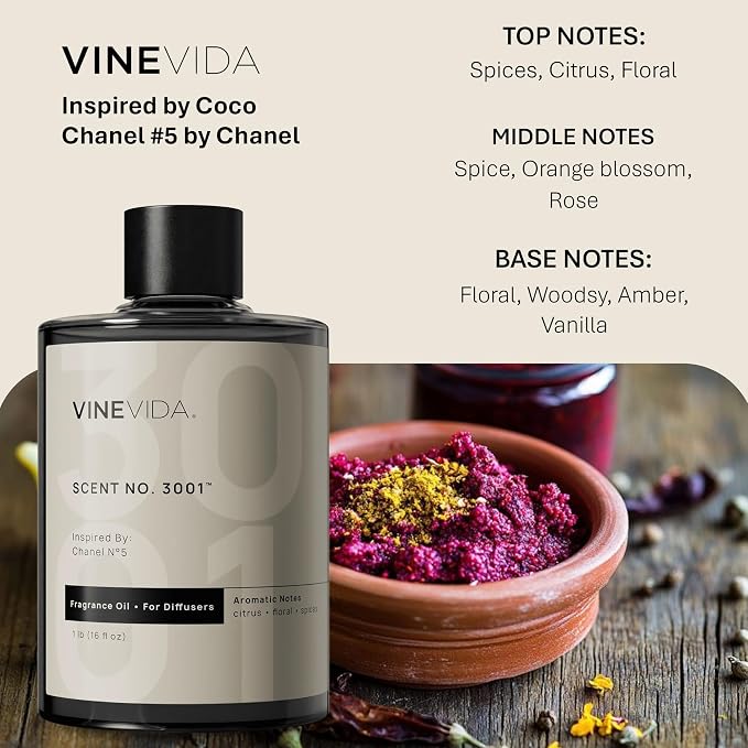VINEVIDA [16 Fl Oz] Scent NO. 3001 Fragrance Oil for Cold Air Diffusers, Aromatic Notes of Citrus Floral Spices, Essential Oils for Diffuser Oil Refill & Air Freshener Room Spray