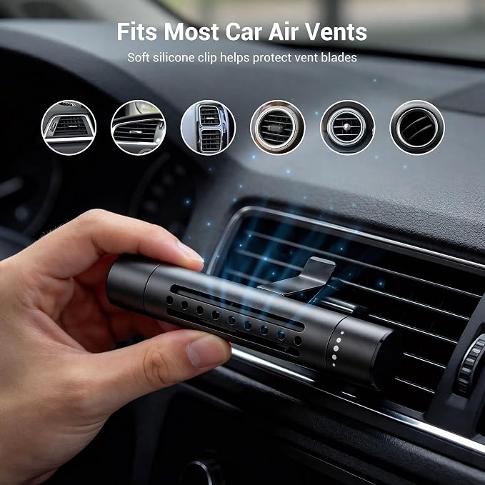 2 Pack Refillable Car Air Freshener Vent Clips with 12 Unscented Sticks, Adjustable Air Freshener Diffuser for Auto Vent, Reusable Car Fresheners for Women and Men, Grey