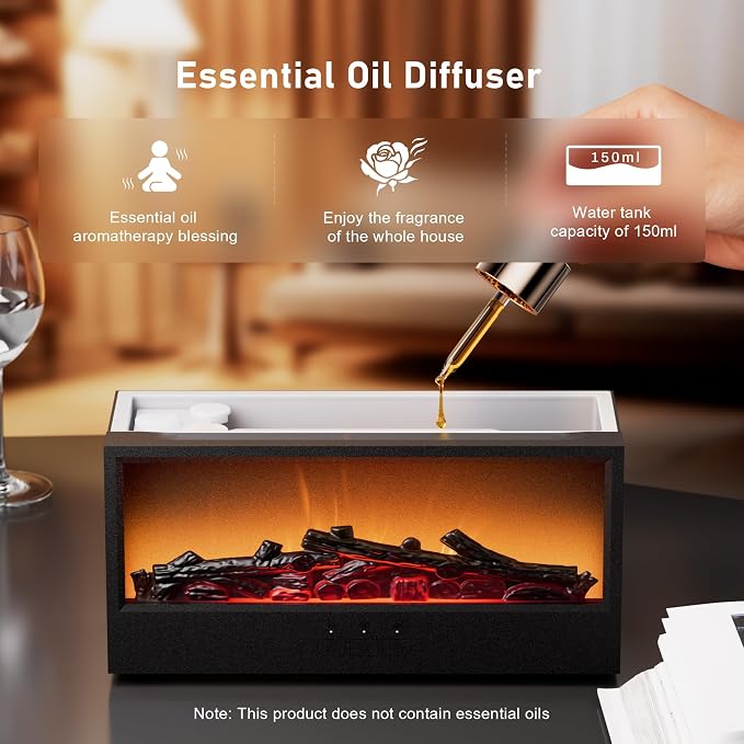 Fireplace Flame Air Diffuser Humidifier,7 Colors Aromatherapy Essential Oil Diffuser, Ultrasonic Aroma Humidifier with Remote Control & Timer