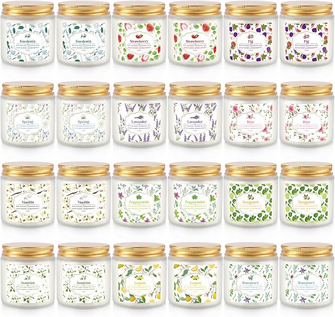 24-Pack White Frosted Scented Candles Set - 3.5oz Assorted Floral & Fruit Fragrances,Odor Eliminating,for Home Decor, Gifting & Relaxation.