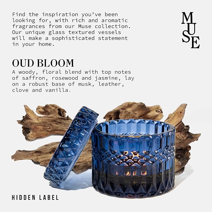 Hidden Label Oud Bloom Scented Candle, 7.4oz Natural Soy Wax, Wood Wick Candles for Home Scented, 55 Hours Clean Burn, Aromatherapy Candle for Relaxation, Elegant Home Decor