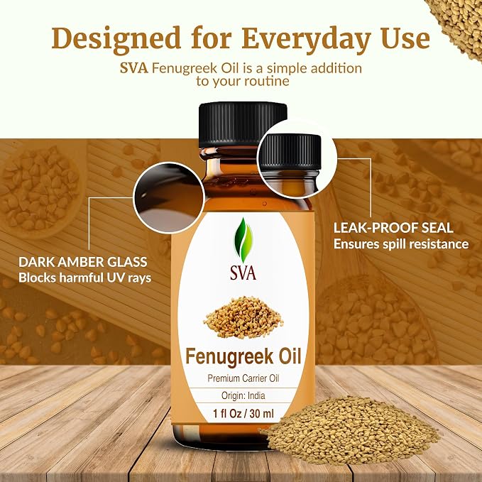 SVA Fenugreek Oil 1 Fl Oz - for Face, Skin Care, Hair Care, Scalp Massage & Body Massage – Carrier Oil with Dropper