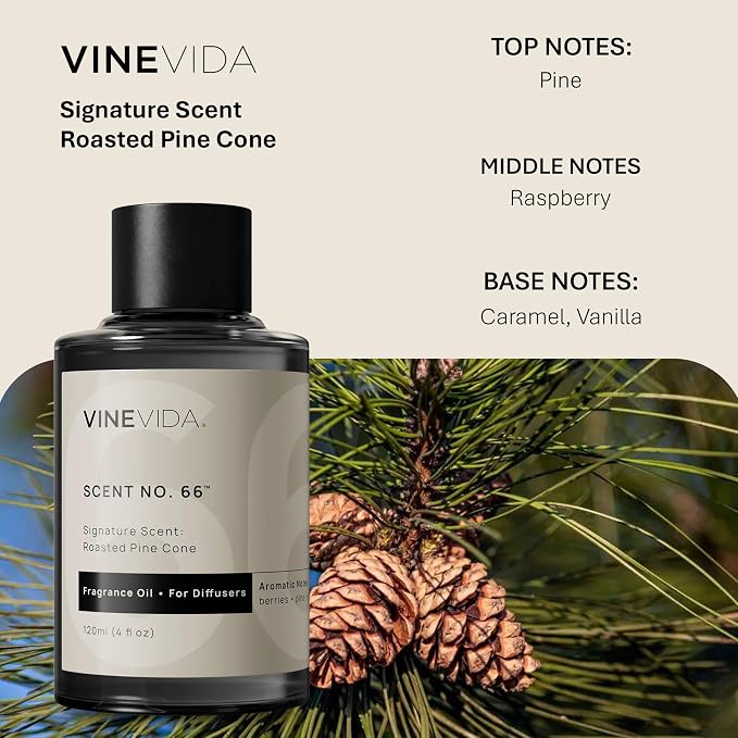 VINEVIDA [4 Fl Oz] Roasted Pine Cone Fragrance Oil for Cold Air Diffusers, Essential Oils for Diffuser Oil Refill & Air Freshener Room Spray