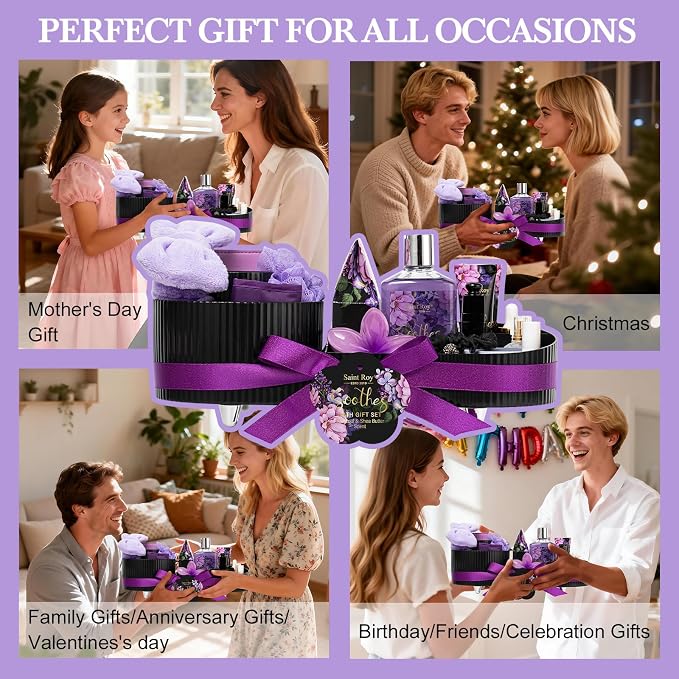 26 Pcs Spa Bath and Body Gift Basket, Spa Kit Gift Set, CHARCOAL & SHEA BUTTER Bath & Body Gift Makeup Organizer, Spa Gift Basket, Face Skin Care Kit, Lip Self-Care, Serum, Birthday, Christmas