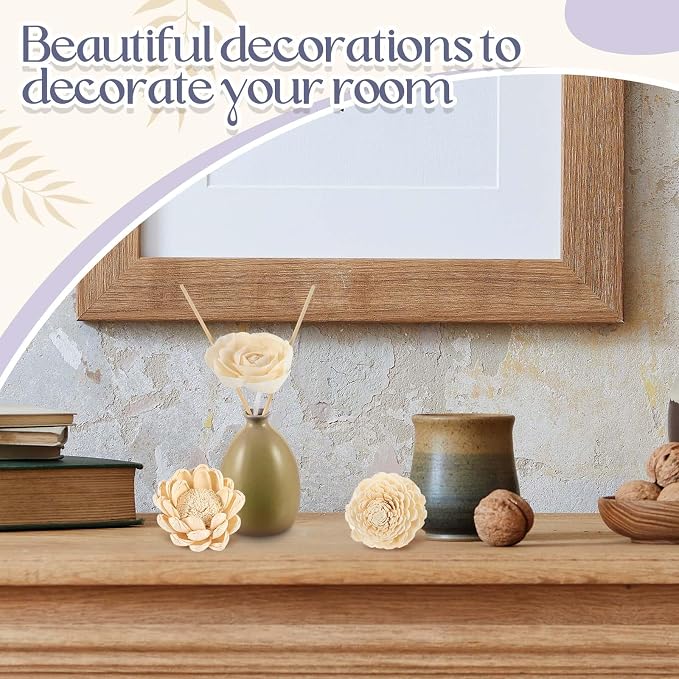 Waydress 15 Pcs Mixed Reed Diffuser Sticks Flowers, Wood Flower Diffuser Reeds Refill with Rope, Sola Reed Diffusers Set for Bathroom, Bedroom, Home Decor(3.15-3.35 Inches,Fresh)