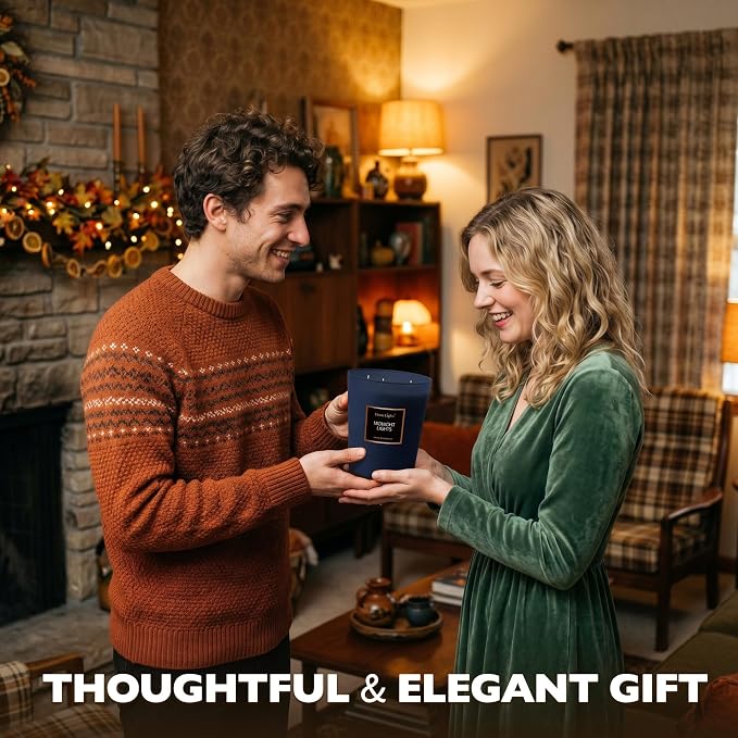 HomeLights Highly Scented Soy Candles Big 33.3 oz for Home. 3 Cotton Wicks, Smokeless Long Lasting 130 hrs in Midnight Lights. 5x6, Great Gift for Women & Men