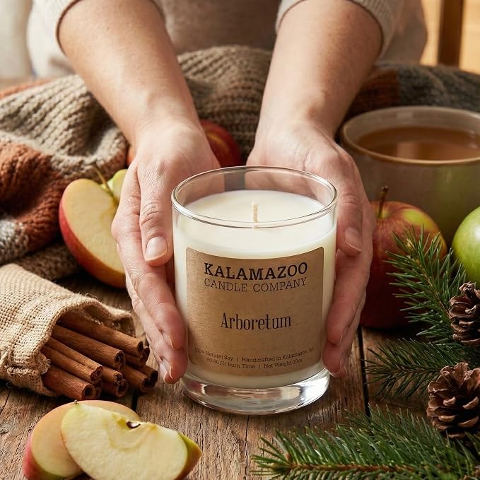 Kalamazoo Candle Company Hand-Poured Soy Wax Candle – 10oz Classic Jar, 60-80 Hour Burn Time – Made in USA, Highly Scented, Phthalate-Free (Arboretum)