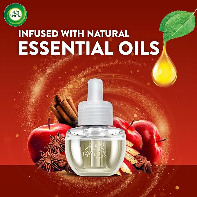 Air Wick Plug-In Scented Oil Refills, 4 Count, Apple Cinnamon Medley, Air Freshener, Essential Oils
