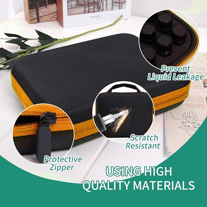 63 Slots Essential Oil Carrying Case, 1-3ml vial portable Essential Oil Storage Bag Case Box, Hard EVA Shell Impact and Leak Proof Large Capacity Organizer with Carrying Handle (Orange)
