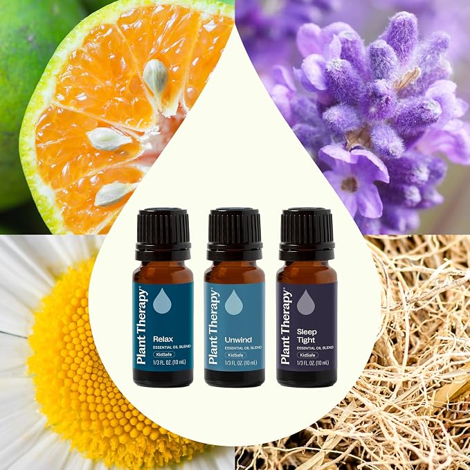 Plant Therapy Sleep Easy Essential Oil Blend Set 10 mL (1/3 oz) Each of Relax, Sleep Tight & Unwind, Pure, Undiluted, Essential Oil Blends