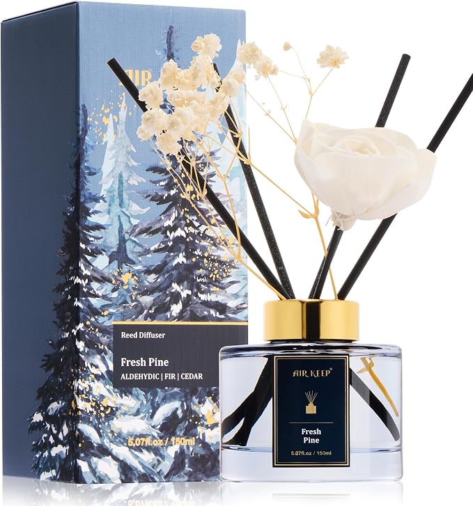 Airkeep Flower Reed Diffuser Set, Fresh Pine Diffuser Set, 5.07 Fl.oz (150ml), Home Fragrance, Bathroom, Bedroom & Home Décor, Air Freshener