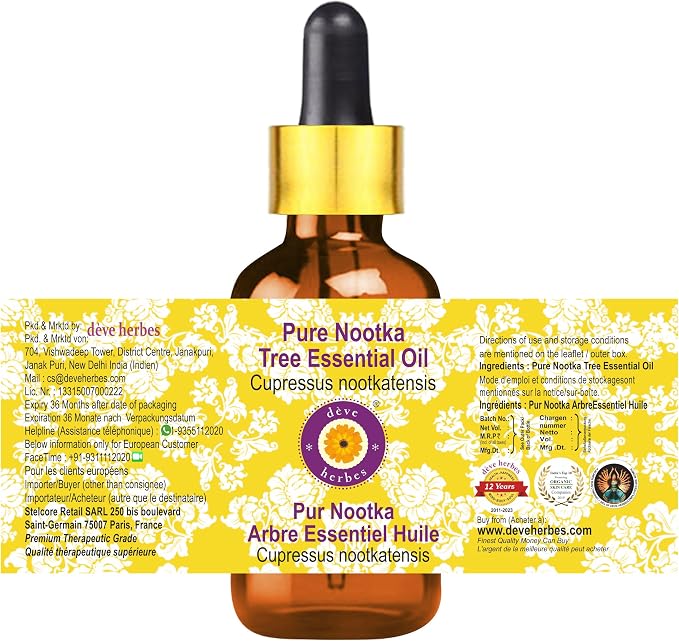 Deve Herbes Pure Nootka Tree Essential Oil with Glass Dropper 5ml (0.16 oz)