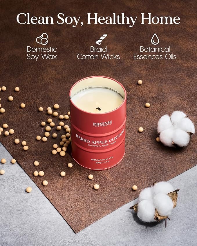 M&SENSE Baked Apple Scented Candles Christmas Decor,Natural Non Toxic,Christmas Candle for Stress Relief Meditation Relaxing, Housewarming Gifts for Women Men, 11.3oz 70 Hour Long Burning